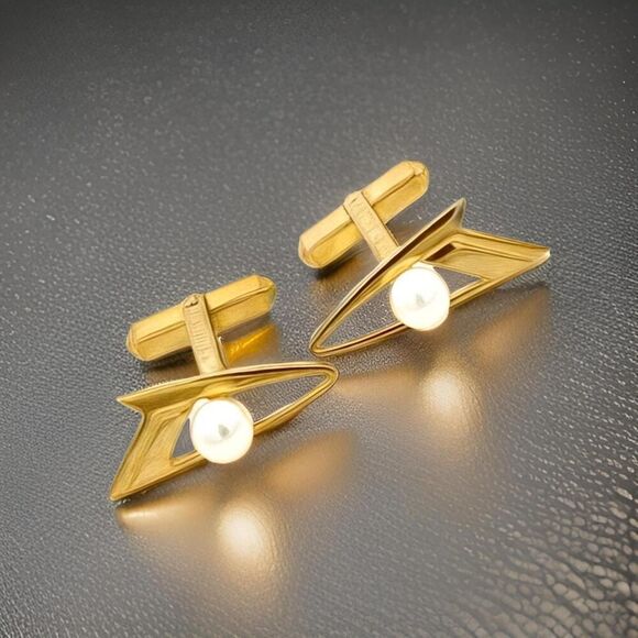 Mikimoto Estate Akoya Pearl Cufflinks Overlay 14k Gold 6 mm M419 - Picture 11 of 11